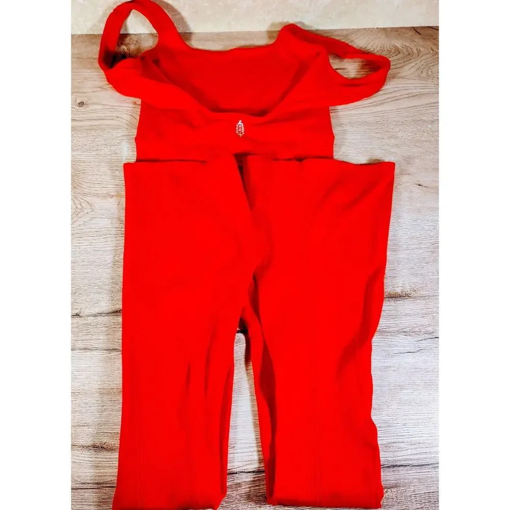FP Movement Free People Never Better Square Neck Tank Jumpsuit Orange/red Size S